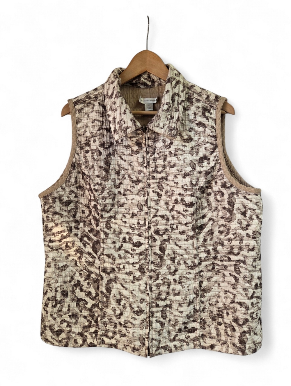 Christopher & Banks Tan & Cream Patterned Reversible Quilted Vest Size XL